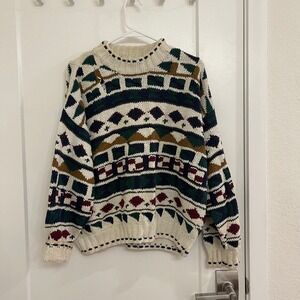 Vintage Geometric Sweater Retro 80s Fall Skiing Knit Grandpacore Eclectic